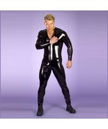 Men&#39;s Long Sleeved Black Wet Look Faux PU Leather Front Zip Up Body Catsuit - £58.17 GBP