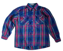 Vintage Mens Claybrooke Outdoors Red Blue Green Plaid Flannel Shirt Size... - £4.74 GBP