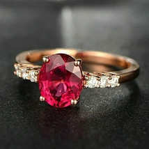 2Ct Oval Cut Simulated Red Ruby Solitaire Engagement Ring 14K Rose Gold Plated - £45.24 GBP