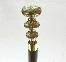 Vintage 3 Dome Round Brass Handle Victorian Nautical Wooden Walking Stick Cane - £26.89 GBP