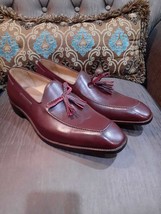 Handmade Men Tassel Loafer Burgundy Cowhide Leather Moccasins Dress Formal Shoes - £118.97 GBP