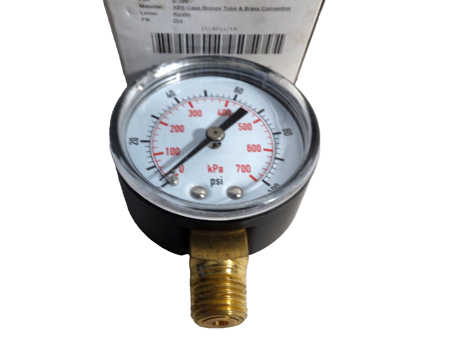 ABS CASE, 2” Face PRESSURE GAUGE 1/4” NPT BRASS 100 PSI - $14.85