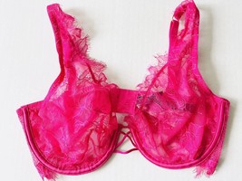 Victoria&#39;s Secret Bra 32DD LightlyLined Lace Plunge Hot Pink - $23.67