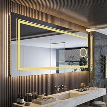 Modern Frameless LED Lighted Bathroom Mirror with 3X Magnifying Feature ... - $524.70