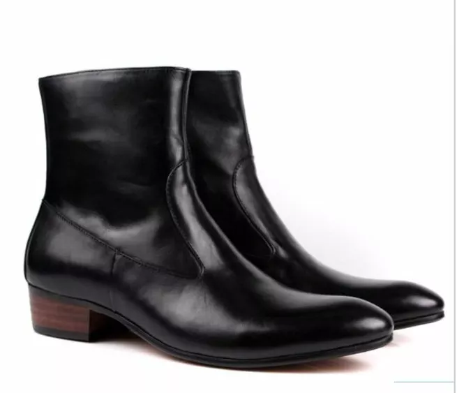 New Handmade Black Leather Formal High Ankle Zipper Hiking Boots For Men - $149.99+