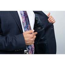 Mens DKNY 100% Wool Slim Fit 2 Button Notch Lapel Nailhead window Pane 1524 Navy image 7