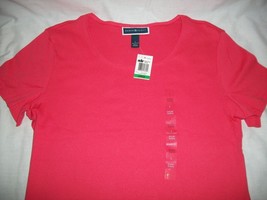 Macy&#39;s Karen Scott Woman&#39;s Coral Pink Short Sleeve Scoop Neck Top T-Shirt Large - £15.72 GBP