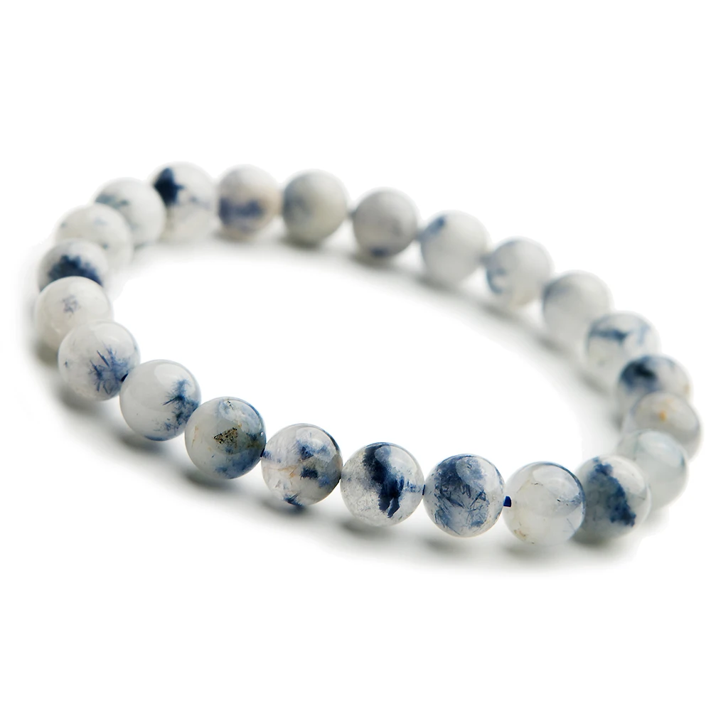 Natural Blue Dumortierite Quartz Bracelet Blue Rutilated Women Clear Round Beads - £23.01 GBP+