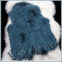 Blue Dyed Genuine Real Rabbit Fur Knitted Vest Fun Fashion Furs Wear w/Anything image 2