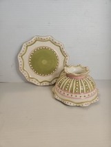 Home And Garden Candle Shade And Plate In Sage Green And Pink - £14.89 GBP