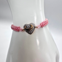 Juicy Couture Bracelet Pink Braid Friendship Pave Crystal Heart Charm Gold Tone - $14.84