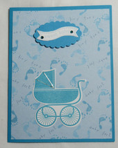 Stampin up! Handmade card Sweet Baby Boy Bright Blue Feet Carriage Buggy - £4.85 GBP