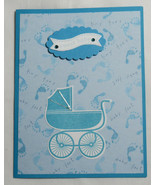 Stampin up! Handmade card Sweet Baby Boy Bright Blue Feet Carriage Buggy - £4.59 GBP