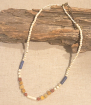 NATURE Natural Stone &amp; Glass Beaded Surfer Beach Style Necklace VINTAGE signed - £15.18 GBP
