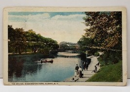Albany New York Washington Park Bridge People Strolling Along Postcard B18 - $3.95