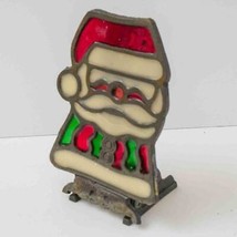 Santa Claus Votive Candle Holder Christmas Stained Glass Cast Iron - £39.29 GBP