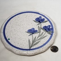 Art Studio Salt Glazed Stoneware Blue Flowers 7.5&quot; Trivet Hot Mat Artist Signed - £22.77 GBP