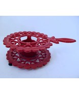 Vintage Red Enamel Painted Iron Teapot Food Warmer Votive Trivet Hearts ... - $30.15 CAD