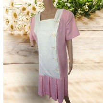 80s Pink Dress Cotton Retro Boxy Short Sleeve Shift Tall Vintage L XL - $22.00