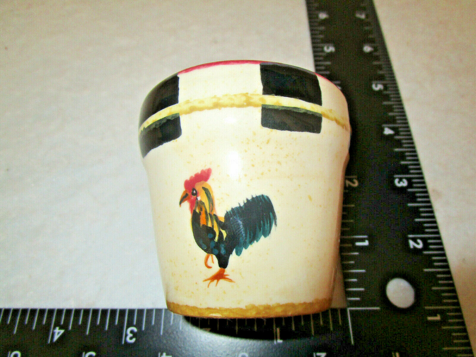 Primary image for Rooster Votive Candle Holder Cup RED BLACK IVORY hand painted ceramic 