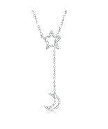 Sterling Silver Star with Hanging Crescent Moon Clear CZ Lariat Necklace - $91.22 CAD