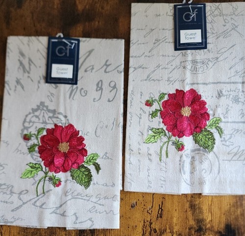 Two (2) C and F ~ Handcrafted ~ Floral Design ~ Polyester/Linen Guest Towels (C) Item image 2