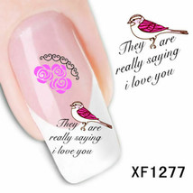 Nail Art Water Transfer Sticker Decal Stickers Pretty Flowers Birds Pink XF1277 - £2.35 GBP