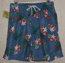 NWT MENS ISLANDER BLUE WITH HAWAIIAN PRINT SWIM TRUNKS   SIZE S - £14.90 GBP