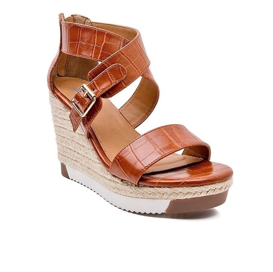 Jane And The Shoe 8 Brown Strappy Wedge Sandals NIB XZ1 - $16.46