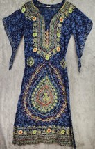 Pakistan Kaftan Dress Womens Small Blue Yellow Embroidered Boho Hippie V... - £46.92 GBP
