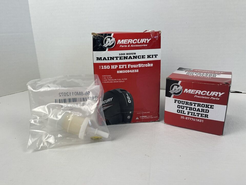 Primary image for Mercury 150hp 4 Stroke Outboard 100 Hour Oil and Maintenance Kit 8M0094232