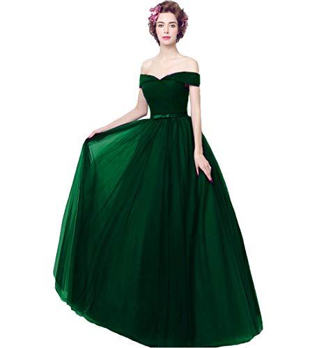 Off The Shoulder Tulle Long Pleats Evening Gown Prom Dresses Emerald Green US 12