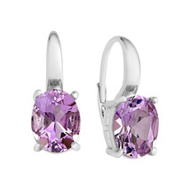 0.75ct Oval Shape Amethyst Leverback Drop Earrings14K White Gold Plated Silver - £52.30 GBP