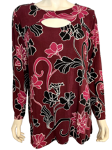 NWT Chico&#39;s Travelers Deep Chianti Floral Key Hole 3/4 Sleeve Knit Top Size XL - £37.44 GBP