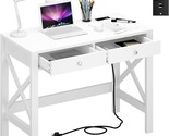 Computer Desk With Usb Charging Ports And Power Outlets, 39&quot; White Desk ... - $296.99