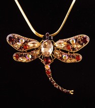 Large dragonfly necklace - big rhinestone brooch -dramatic statement nec... - $95.00