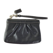 Coach Black Leather Wristlet Cosmetic Bag Top Zip Hang Tag - £18.78 GBP