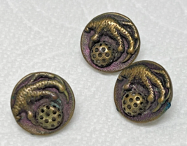 3 Antique Round Metal Dress Buttons Bird Claw w Openwork Ball Purple Was... - $267.66 MXN