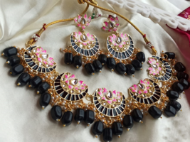 Indian Bollywood Style Enameled Gold Plated Kundan Choker Necklace Jewelry Set - £30.36 GBP