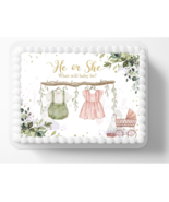 She or He Gender Reveal Edible Image Baby Shower Cake Topper Frosting Sheet - $16.14+