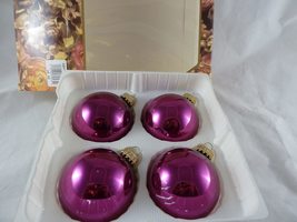 Classic Krebs Mercury Glass Christmas Ornaments Set of 4 Bright Raspberry with T - $16.82