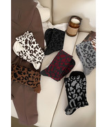 Chestnut Leopard Print Ribbed Crew Socks - $52.19 MXN