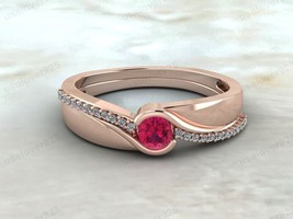 Ruby Pink Round Gemstone 925 Silver Handmade Solitaire Women Gift Wedding Ring - £51.08 GBP