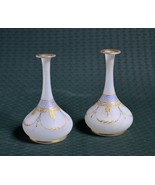 early 20C pair antique Russian milk frosted glass &amp; gold small flower vases - £173.96 GBP