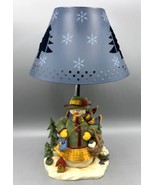 Yankee Candle Snowman Table Lamp Tealight Holder w/ Shade Blue - $21.67