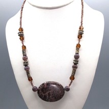 Burgundy Moss Agate Necklace with Glass Seed Beads and Banded Agate Beads - £34.13 GBP