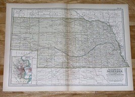 1911 Original Antique Map Of Nebraska / Omaha City Inset Map - £12.06 GBP