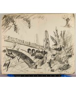 Vintage Pencil Drawing Paper Washington St Bridge Wilmington DE 1955 Sig... - £144.70 GBP
