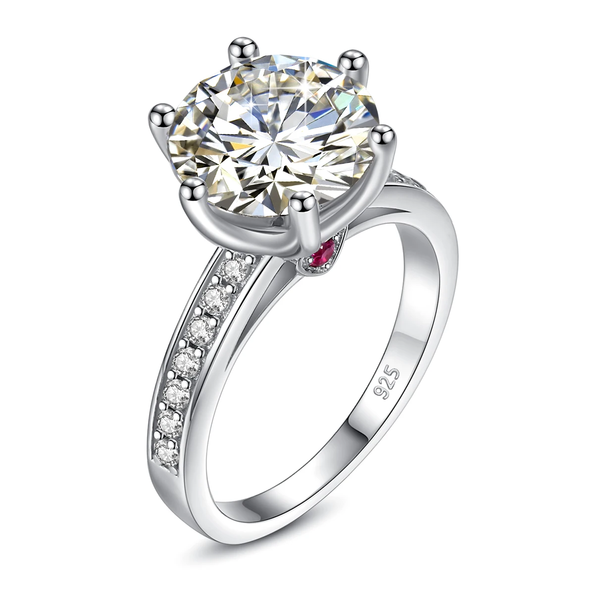 Massive 10mm 4 Carat Moissanite Ring Women Pure Silver 925 6 Claw Certificated E - £129.91 GBP