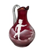 Vintage Fenton Mary Gregory Cranberry Art Glass Pitcher Creamer Hand Pai... - $30.17 CAD
